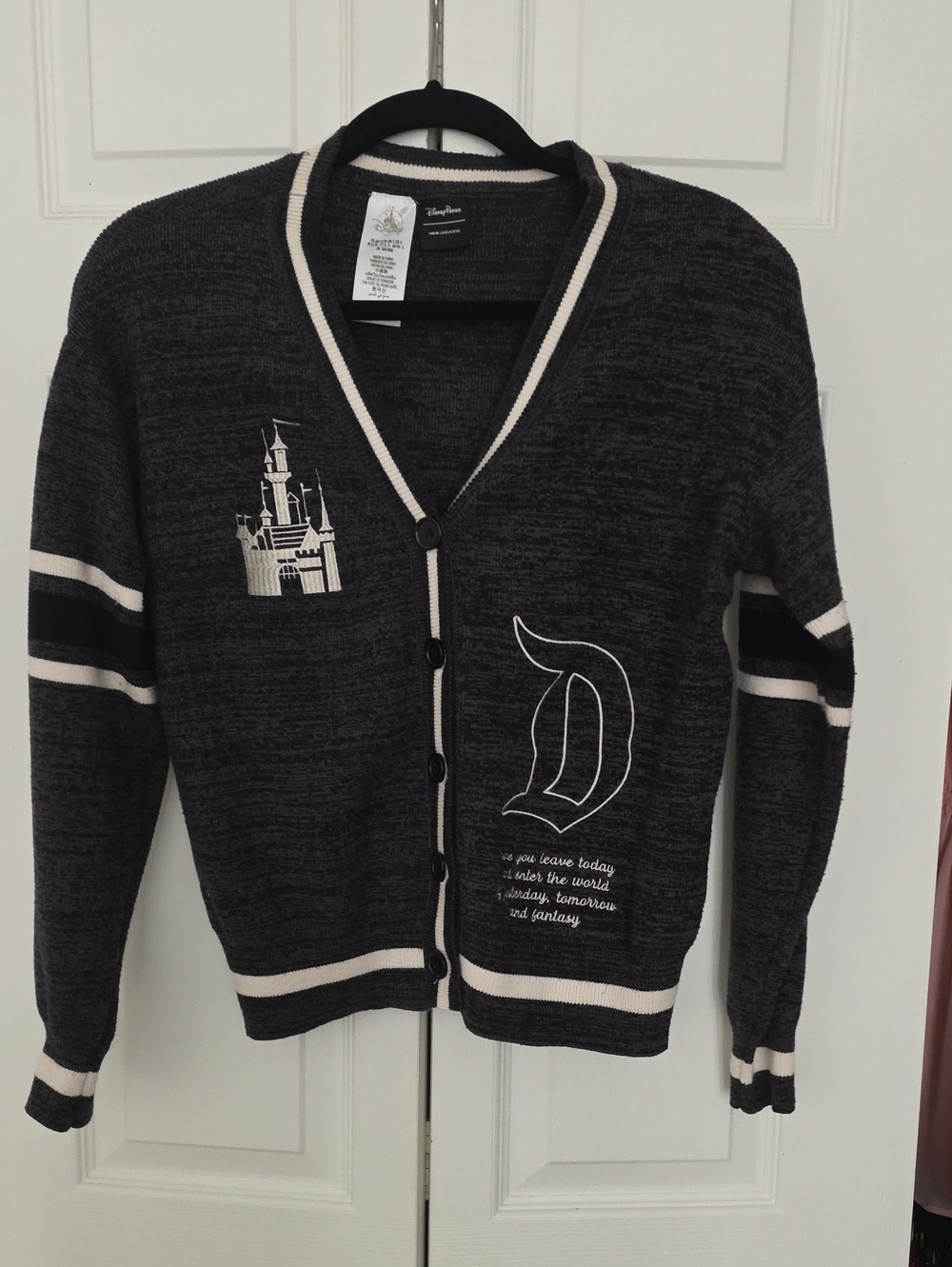 Disney Charcoal Gray Cardigan Sweater with Cream Trim